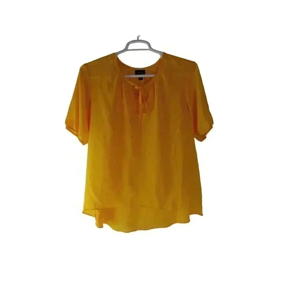 Nicole Miller Womens Top Yellow Short Sleeve Blouse Drawstring Neckline Size M - Picture 2 of 10